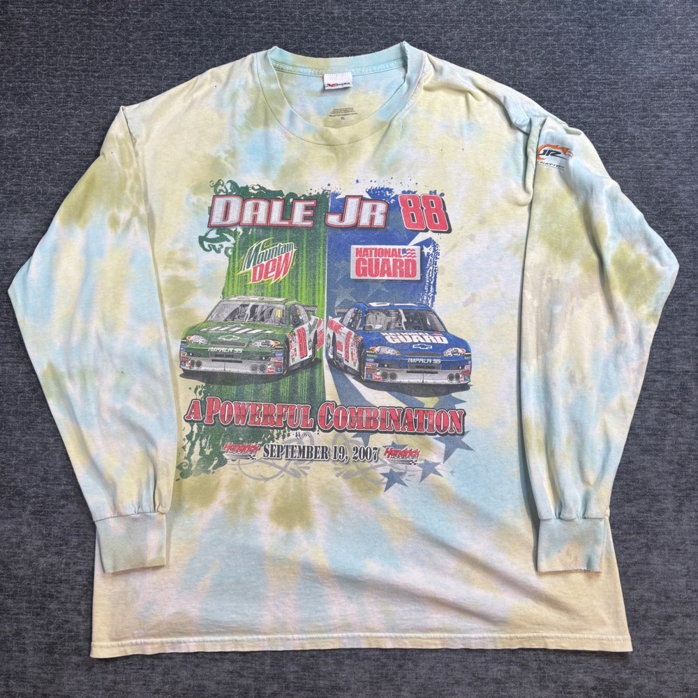 Vintage 2007 Dale Jr 88 Racing Shirt XL Long Sleeve Tie Dye Mountain Dew NASCAR